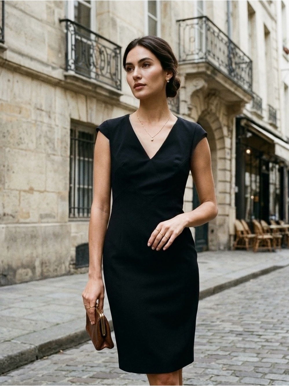 Ted Baker Black V-Neck Tailored Cap Sleeve Dress
